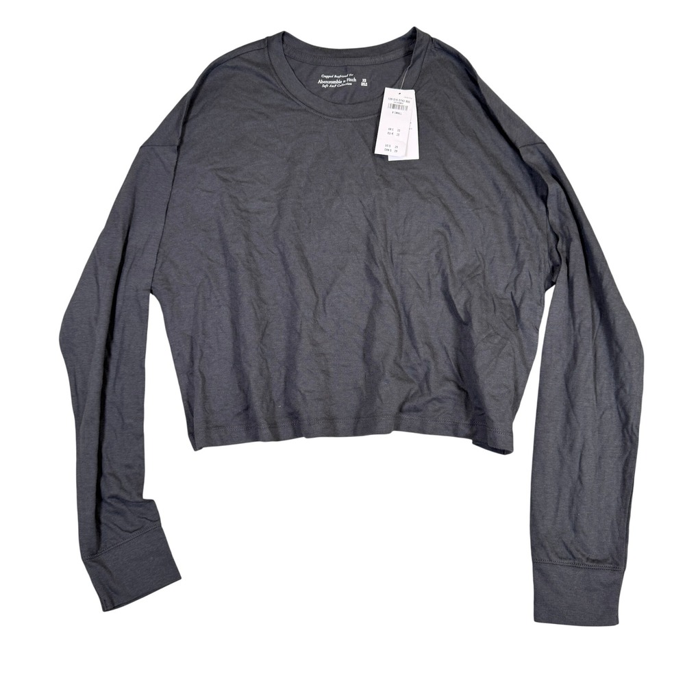 NWT Abercrombie & Fitch Cropped Boyfriend Tee Long Sleeve Gray XS NWT 139516074